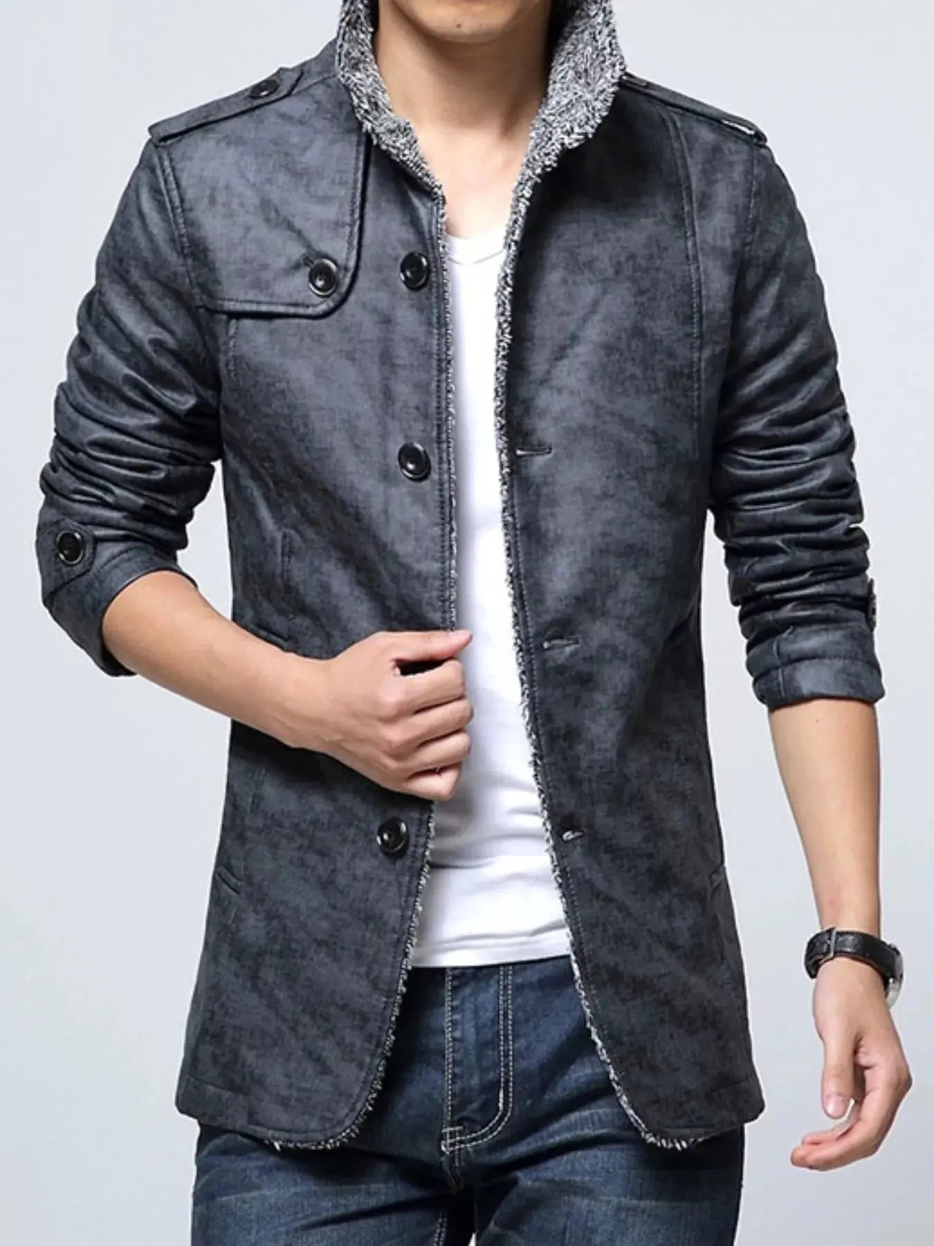 Men's Plus Size Button Up Fleece Lined Coat Simply Love