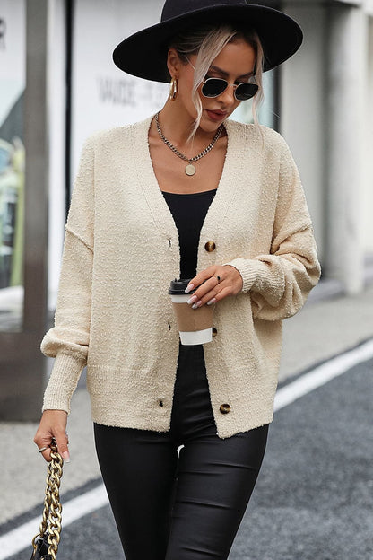 Button-Up Dropped Shoulder Cardigan.