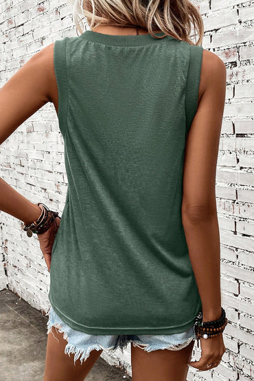 Chic mist green ribbed v neck tank top