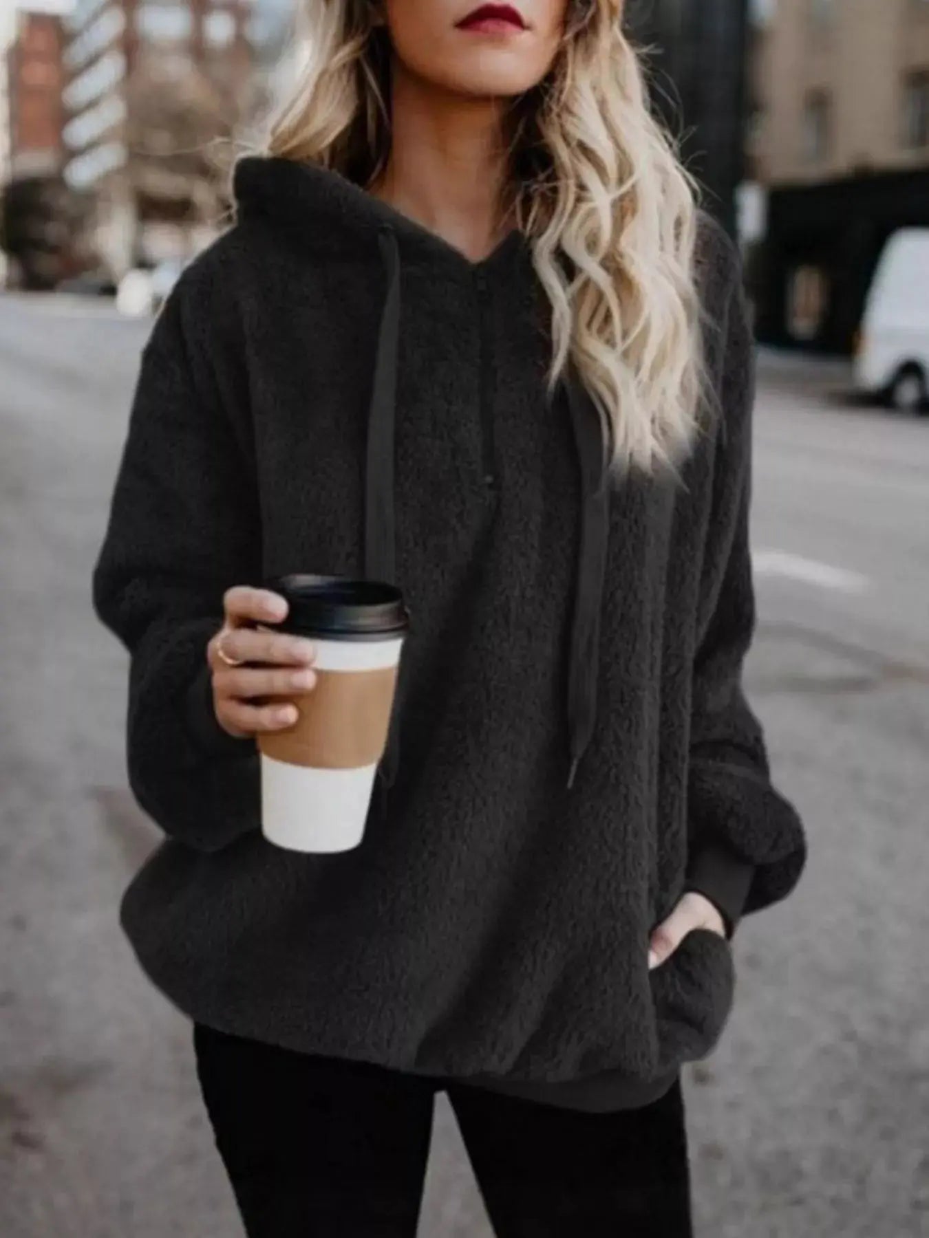 Plus Size Fleece Hoodie Half Zip With Drawstring Pockets Simply Love