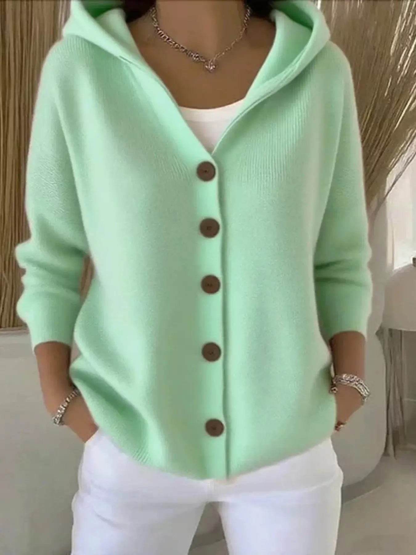 Full Size Hooded Button-Down Knit Cardigan Plus Size Simply Love