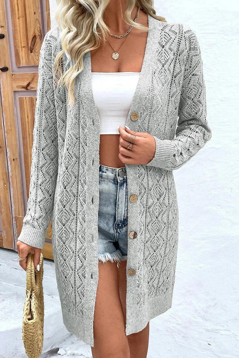 Openwork long sleeve cardigan