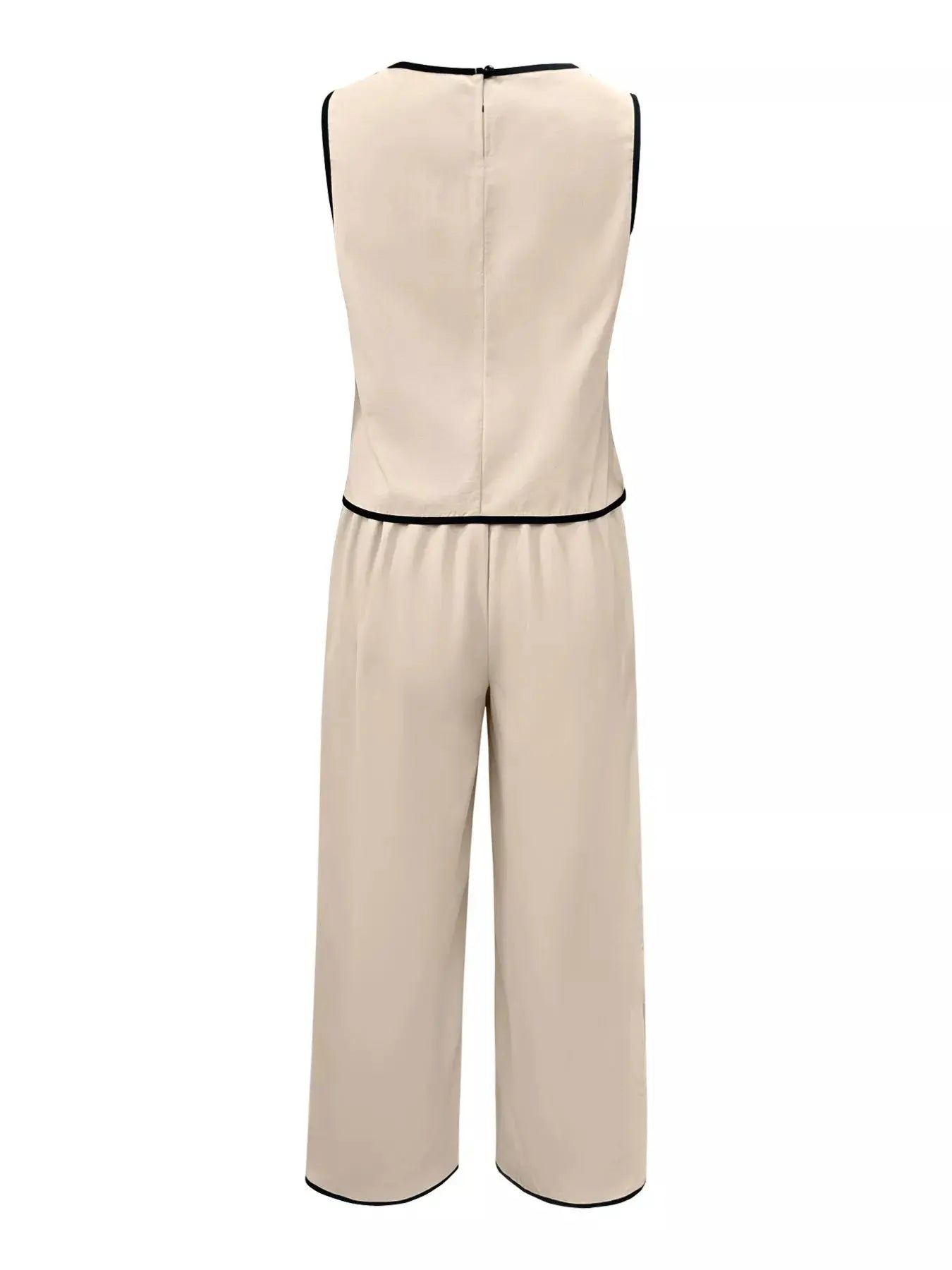 Contrast Trim Top and Wide Leg Pants Set Simply Love