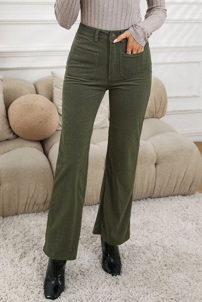 Pocketed High Waist Straight Leg Pants.