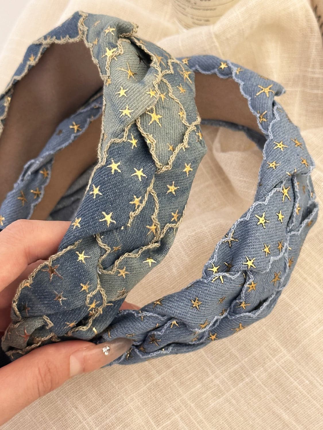 Denim star braided wide headband