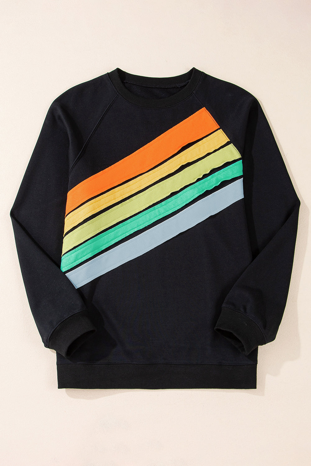 Plus size black rainbow raglan sweatshirt for vibrant style