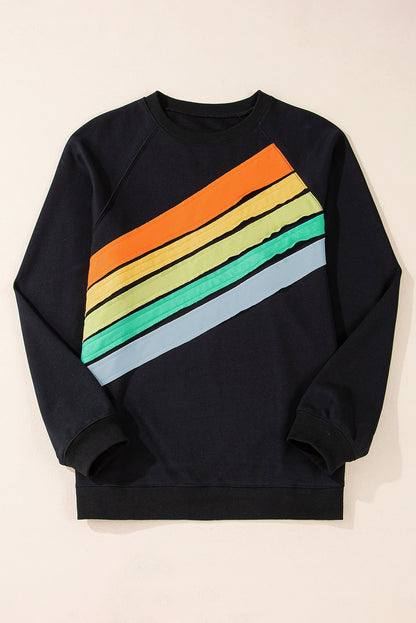 Plus size black rainbow raglan sweatshirt for vibrant style