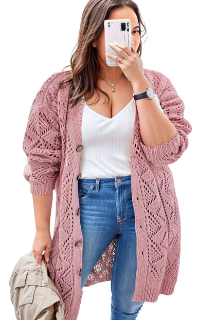 Plus size pink open knit cardigan