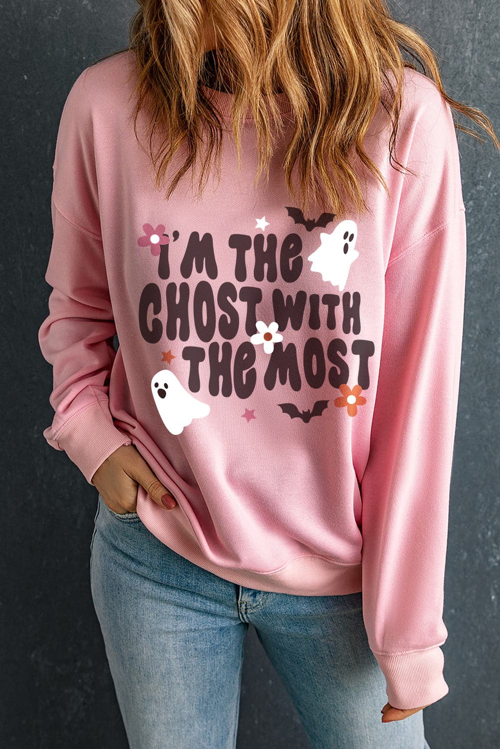 Trendy graphic long sleeve sweatshirt with round neck