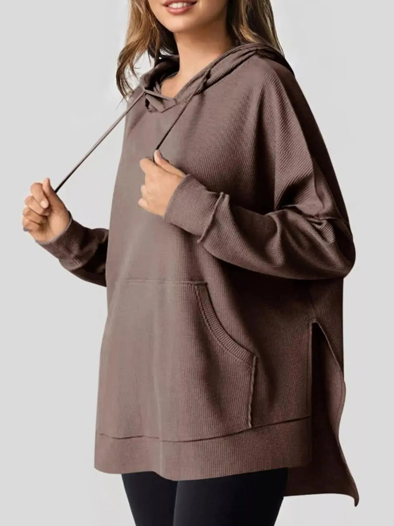 Oversized Drawstring Side Slit Hoodie Simply Love