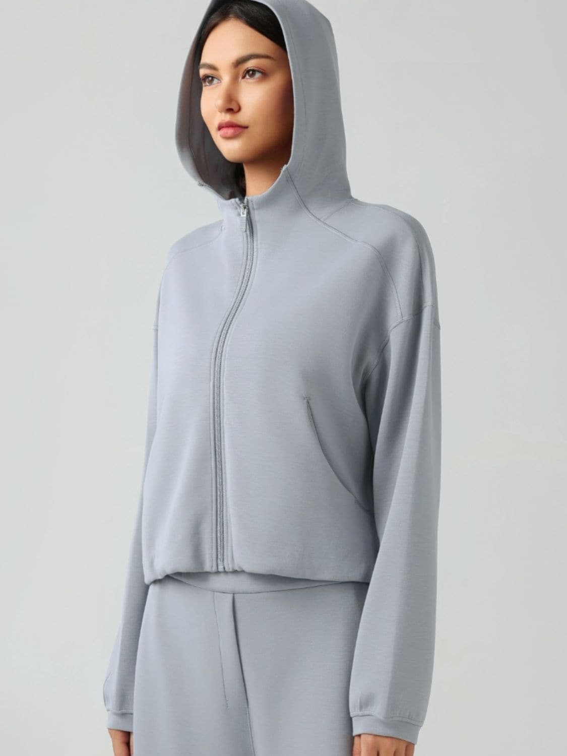 Hooded zip sweatshirt with pockets