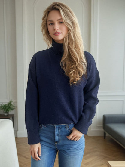 Turtleneck Dropped Shoulder Long Sleeve Sweater