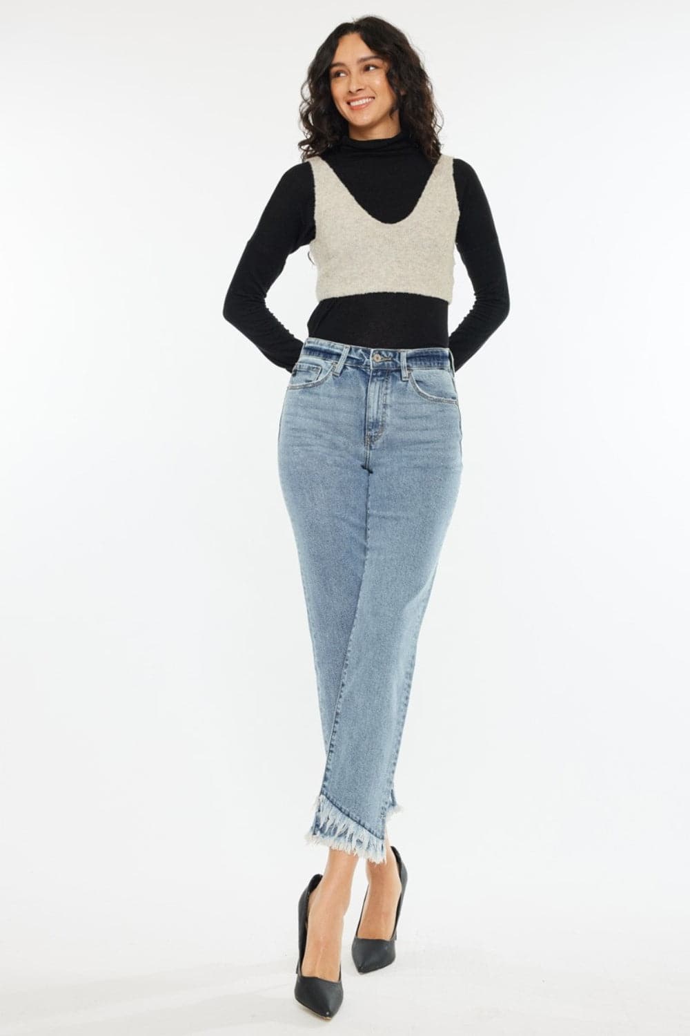 Kancan edgy raw hem high rise straight leg jeans