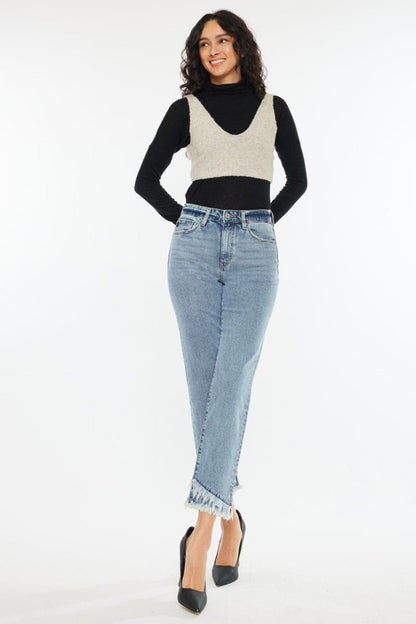 Kancan edgy raw hem high rise straight leg jeans