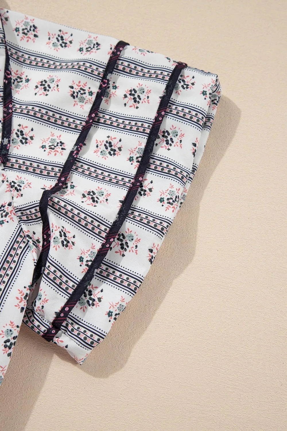 Floral Ruffled Collar Short Puff Sleeve Printed Blouse Simply Love