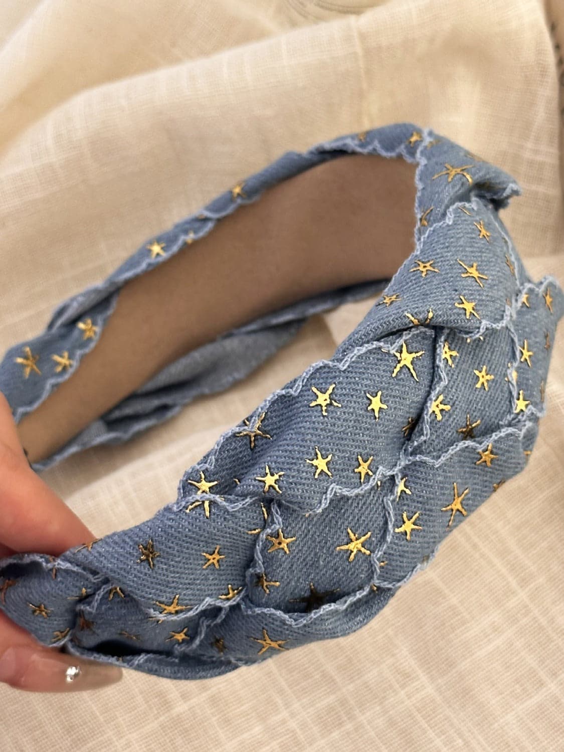 Denim star braided wide headband