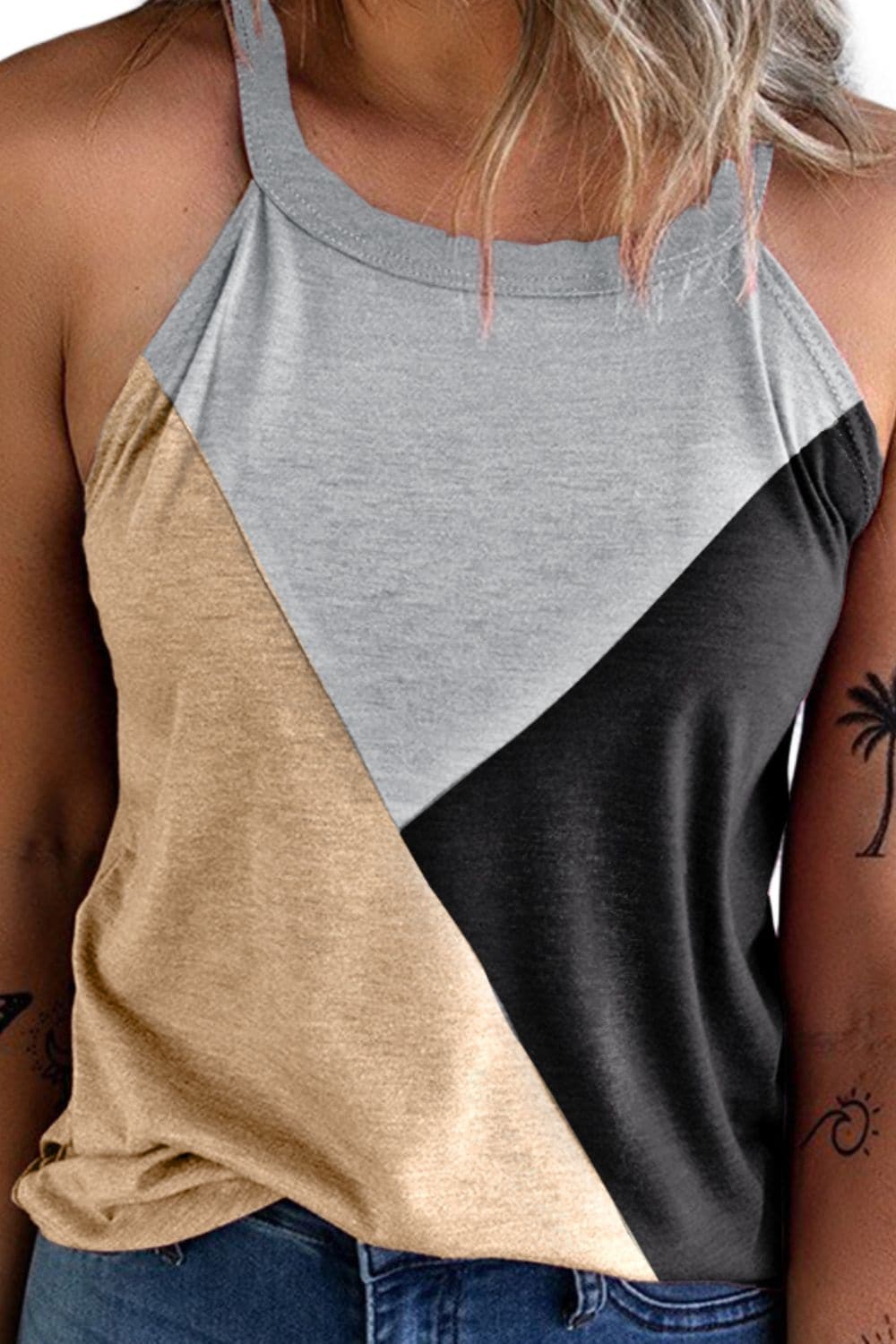 Color Block Grecian Neck Tank.