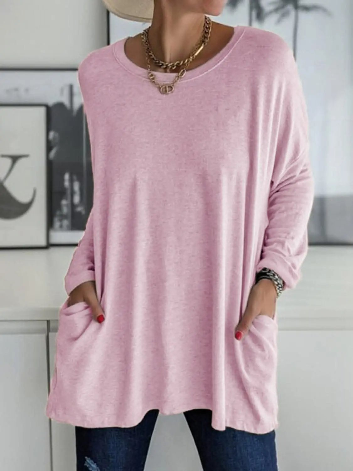 Pocketed long sleeve tee - chic style - Love Salve 