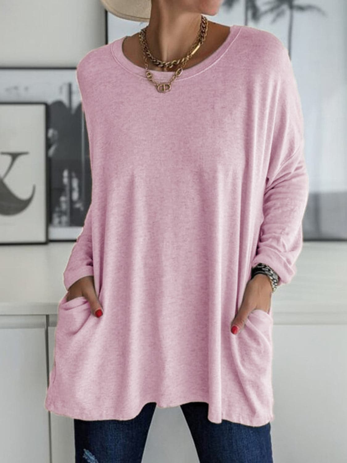 Full Size Round Neck Long Sleeve T-Shirt.