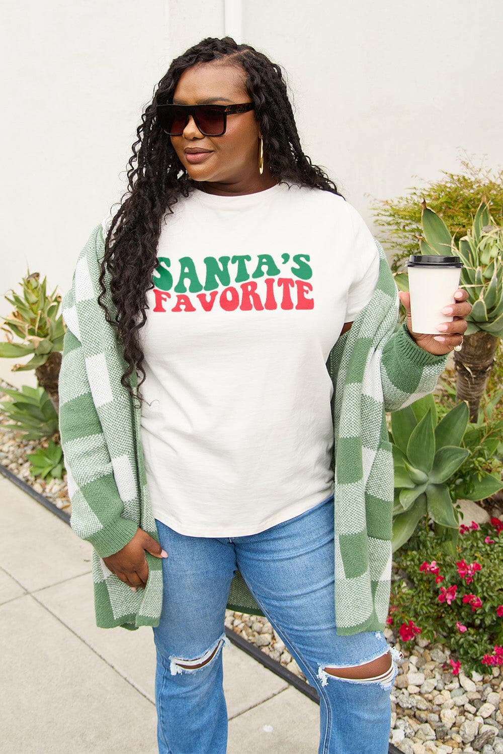 Simply Love Full Size SANTA'S FAVORITE Round Neck T-Shirt.