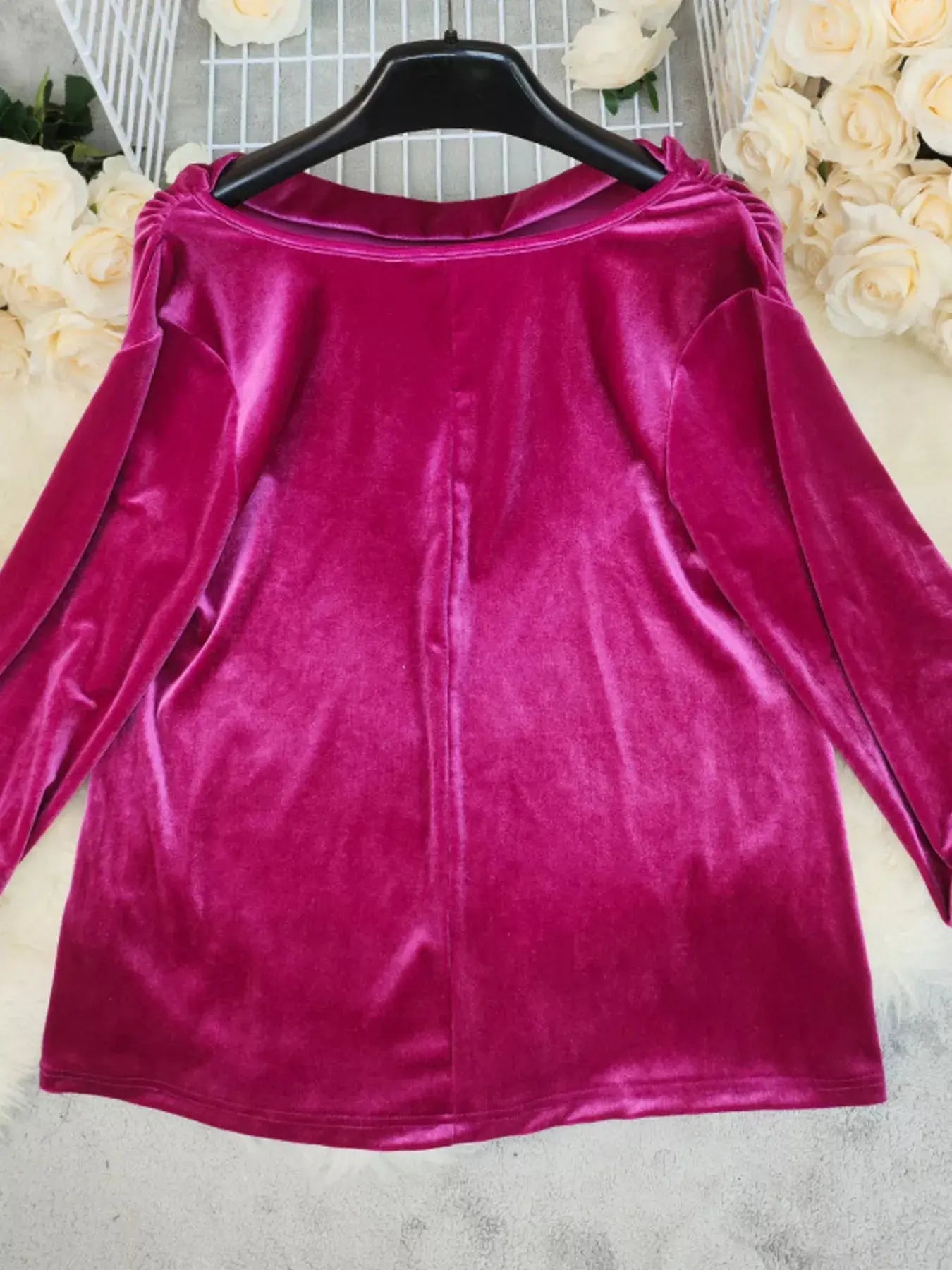 Rich Magenta Cowl Neck Velvet Blouse With Long Sleeves Simply Love