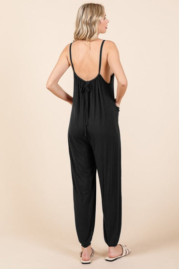 Culture Code Full Size Plunge Sleeveless Jumpsuit with Pockets.