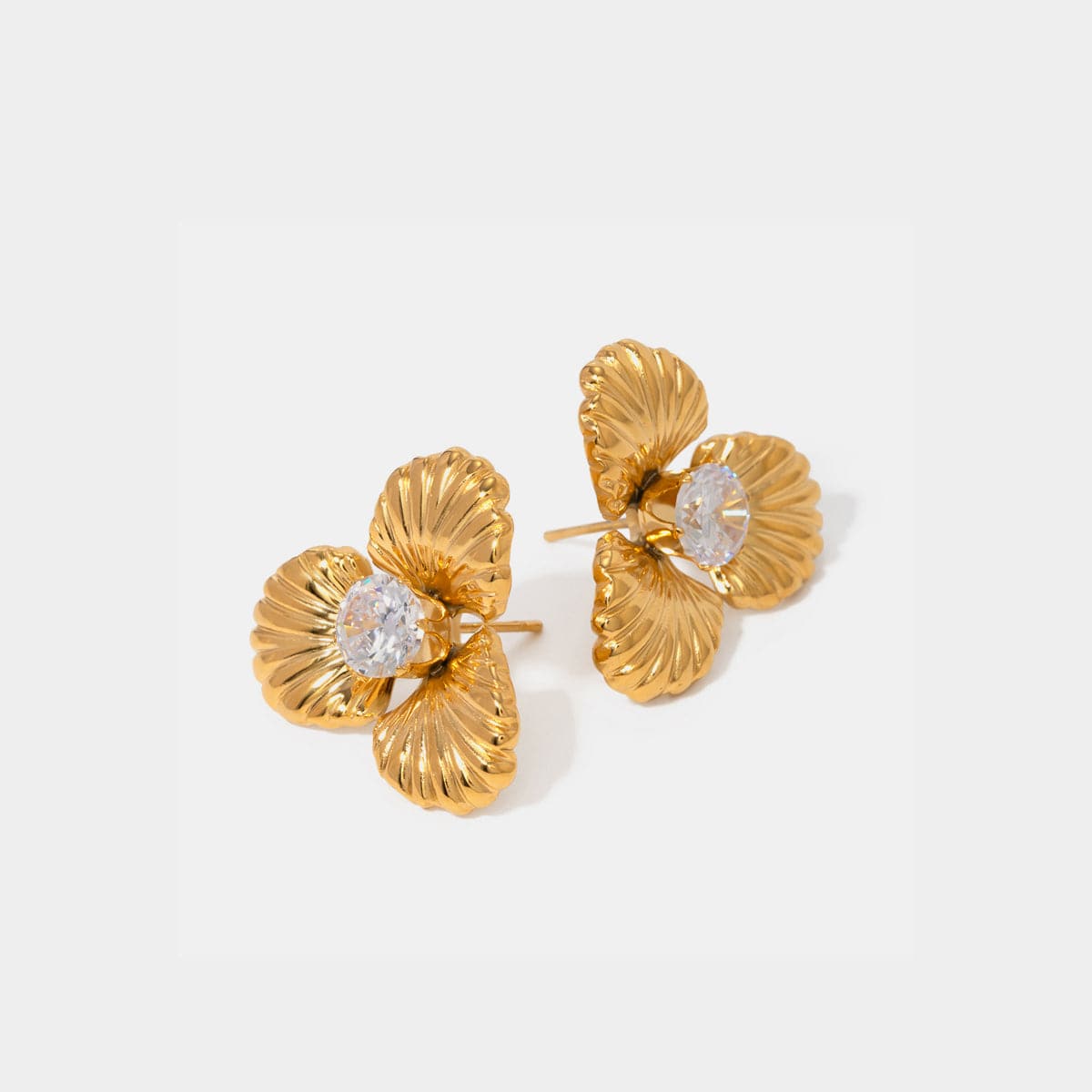 Stainless Steel Zircon Flower Shape Earrings.