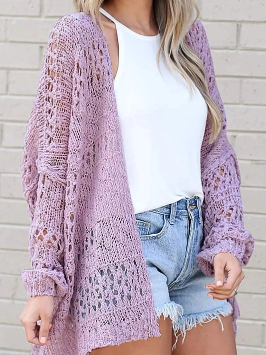 Full Size Openwork Open Front Lightweight Cardigan Plus Size Simply Love