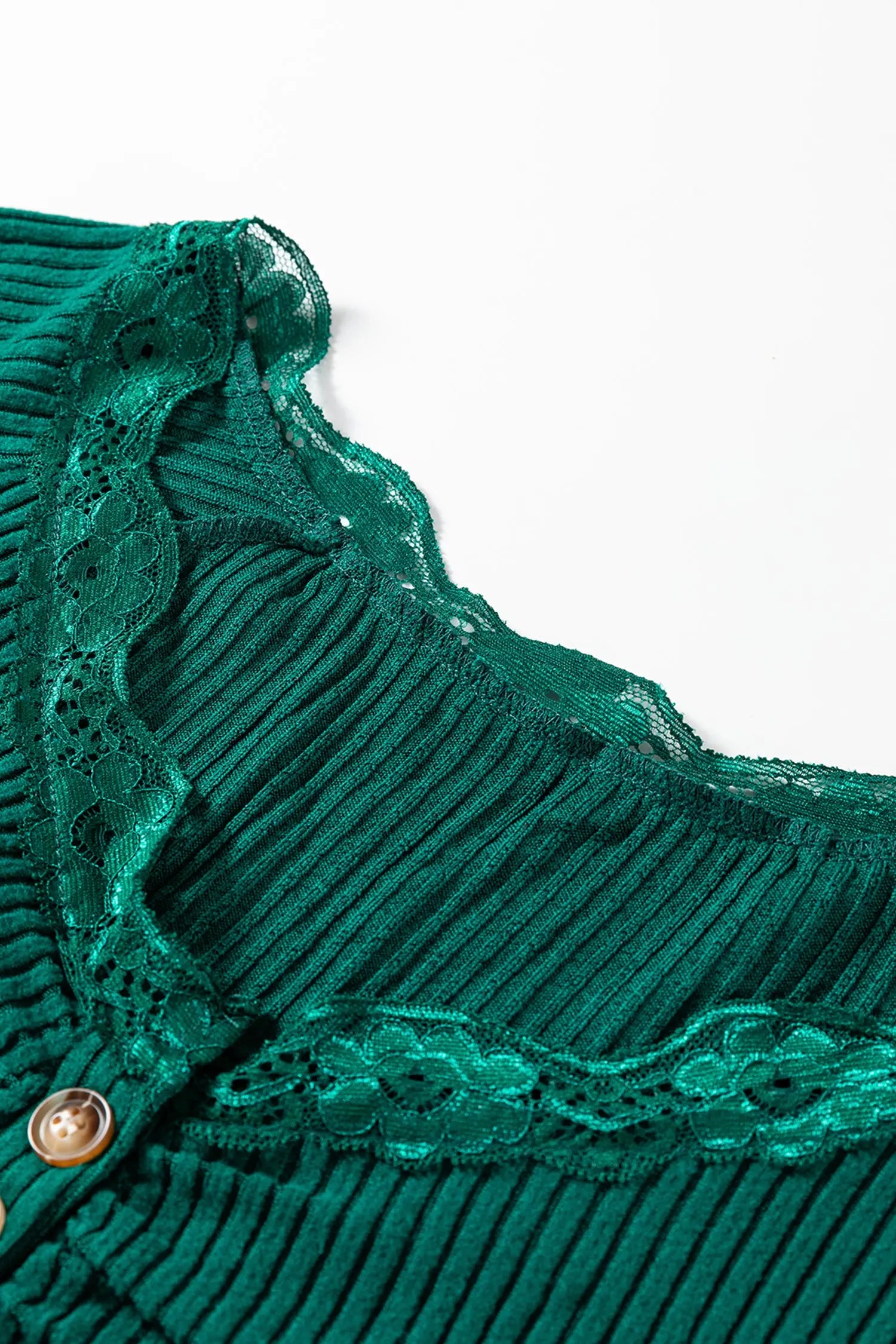 Skobeloff Lace Neckline Button Decor Lettuce Edge Long Sleeve Ribbed Top Dear-Lover Dropshipping