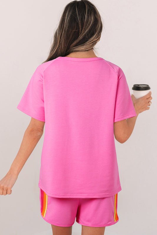 Bonbon Striped Patch Front Casual Tee for Women Styles