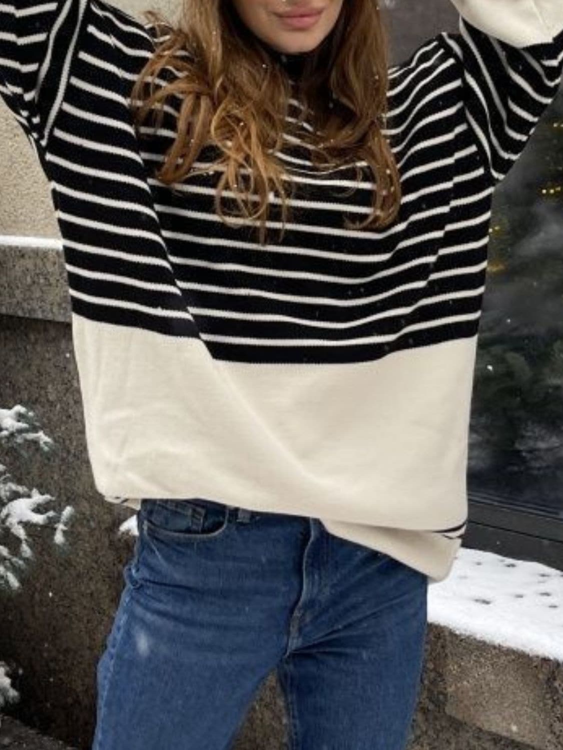 Chic striped mock neck sweater