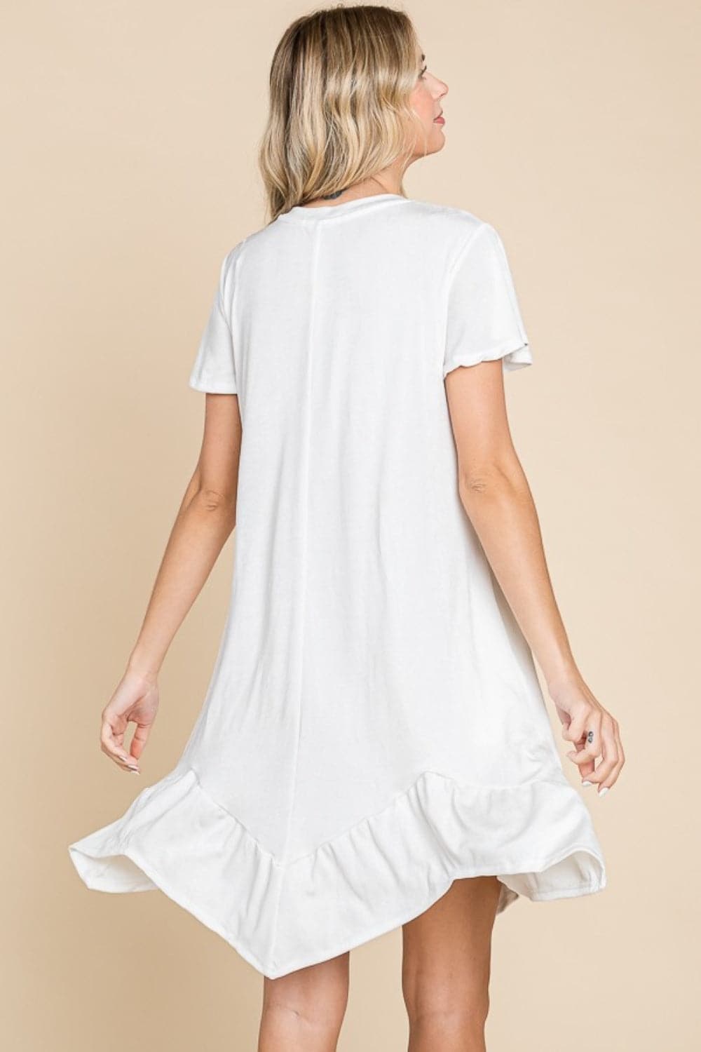 Culture Code Full Size Short Sleeve Ruffled Asymmetric Hem Dress.