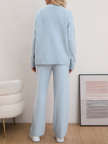 Cozy Mock Neck Sweater Set with Long Sleeves and Pants