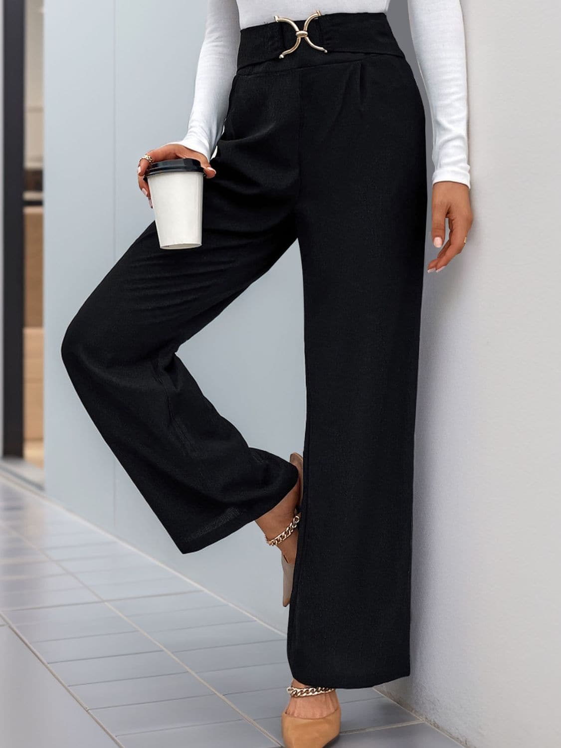 High Waist Straight Leg Pants.