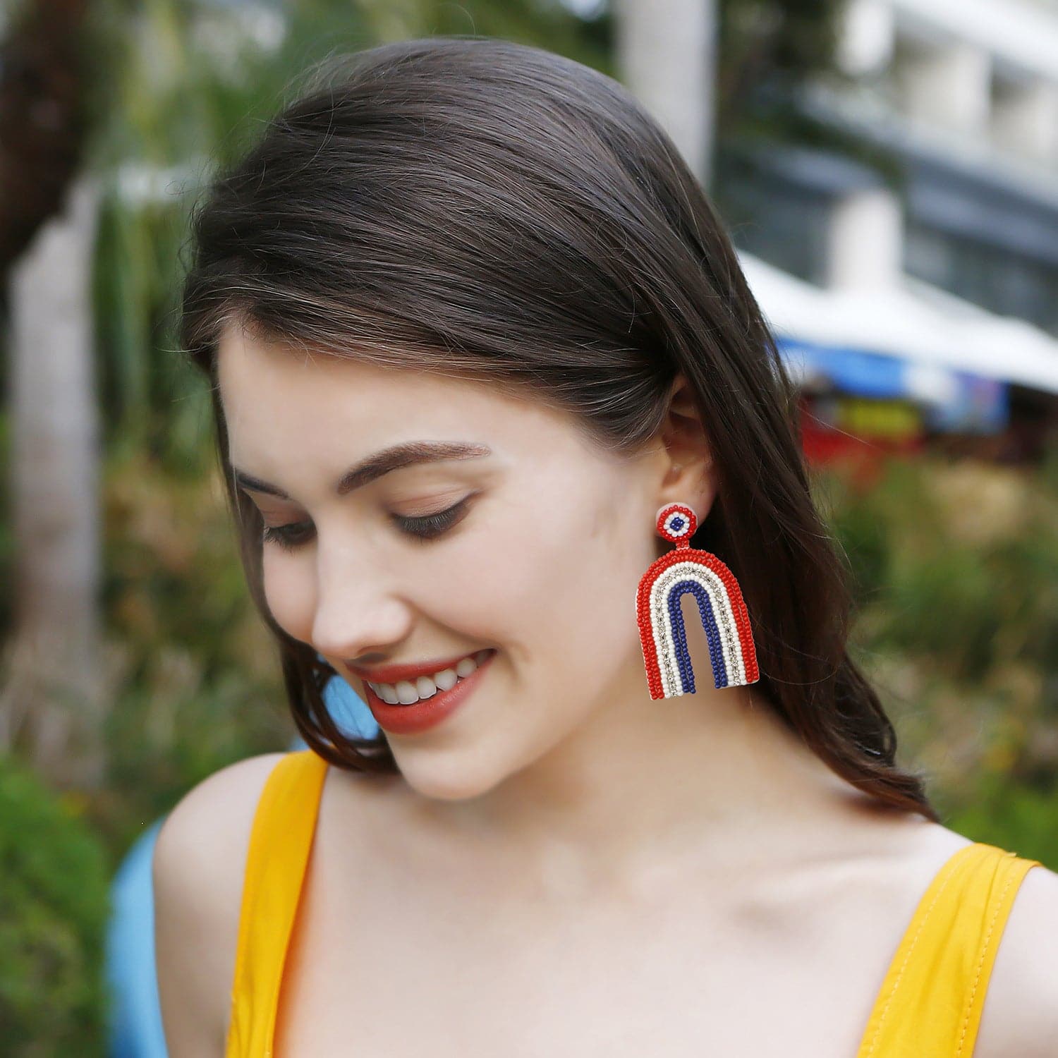 Stainless Steel Bead Geometric Dangle Earrings.