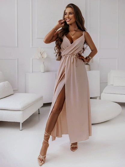 Tied Surplice Sleeveless Midi Cami Dress.