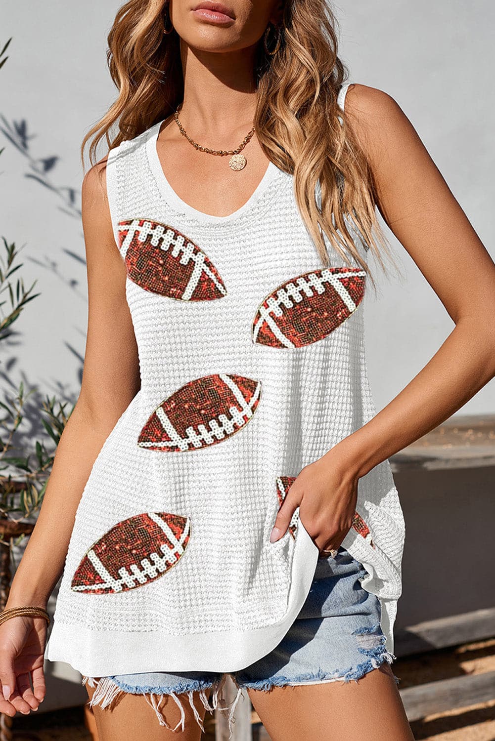 Sequin Football Round Neck Tank.