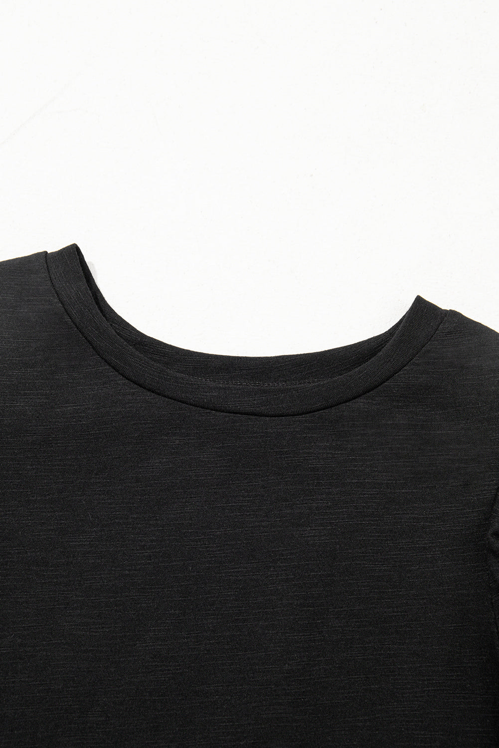 Black Layered Ruffle Short Sleeve Round Neck Top for Women