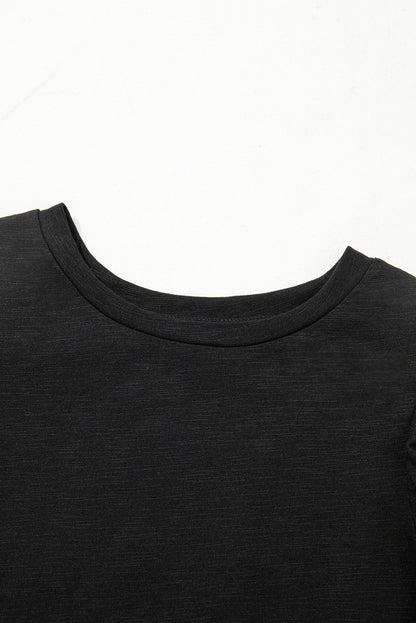 Black Layered Ruffle Short Sleeve Round Neck Top for Women