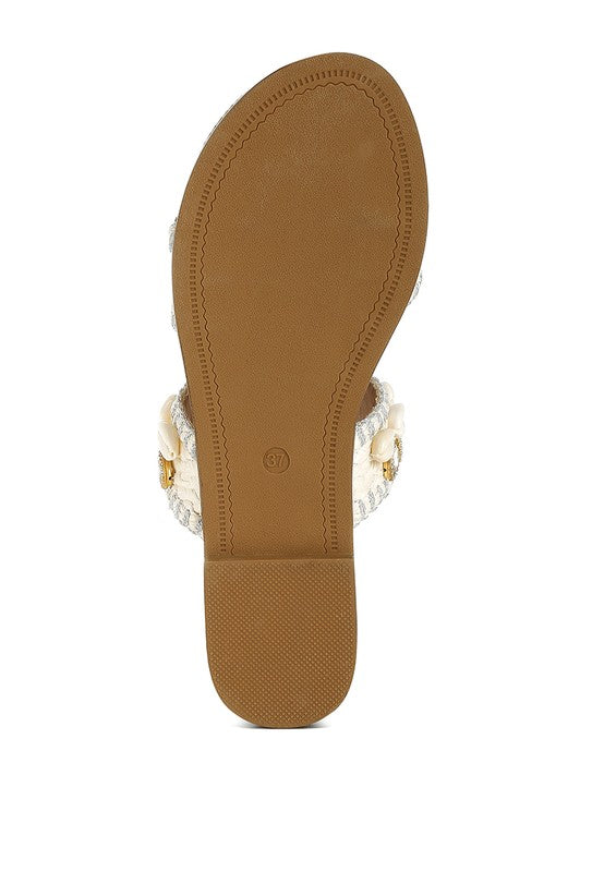 Raffia sandals with shell embellishments