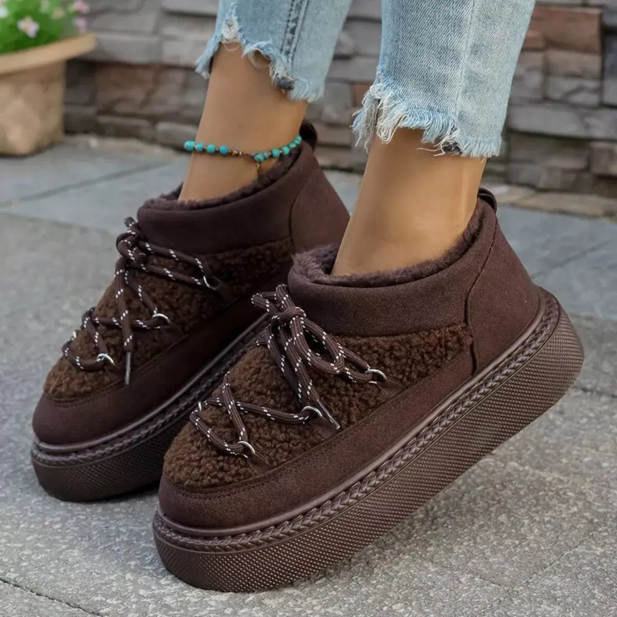 Cozy Plush Lined Lace-Up Platform Winter Boots Simply Love