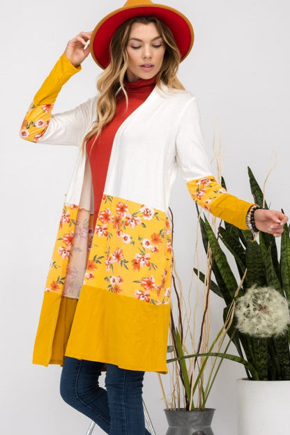 Floral print color block cardigan