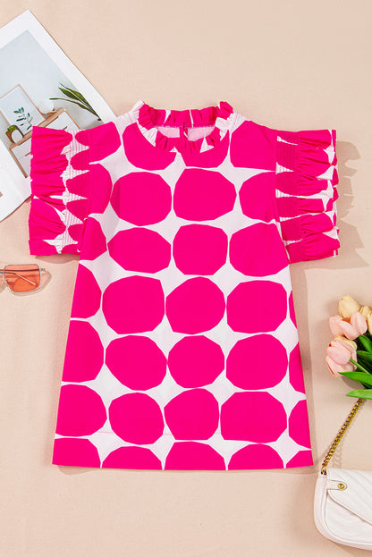 Loretta Bubblegum Pattern Frilled Top with Flutter Sleeves - Love Salve 