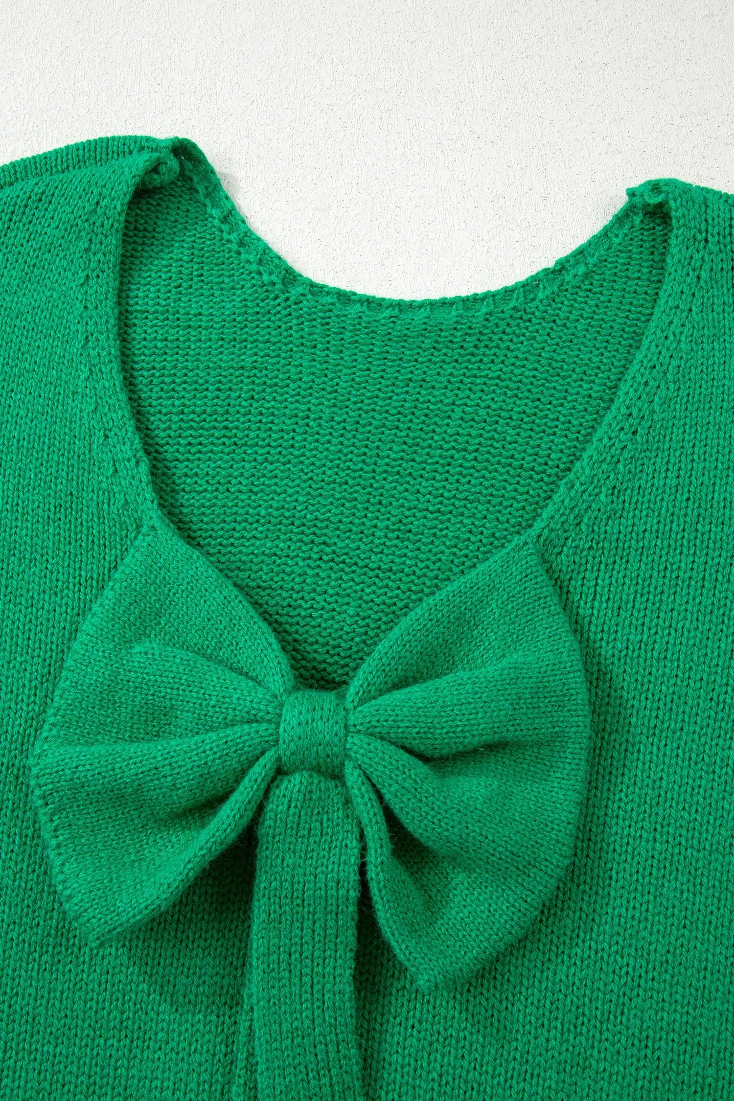Bright Green Festive Bow Backless Bubble Sleeve Knit Sweater For Women Dear-Lover Dropshipping