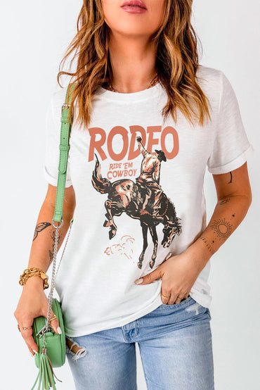 Cowboy Graphic Round Neck Short Sleeve T-Shirt.