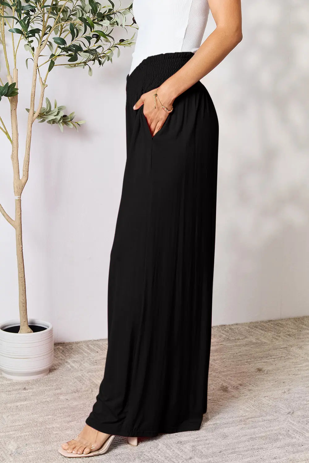 ShopBasicbae: Smocked Wide Leg Pants
