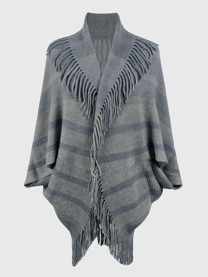 Fringe Detail Open Front Poncho.