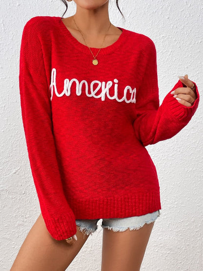 Cozy Lettered Long Sleeve Knit Sweater