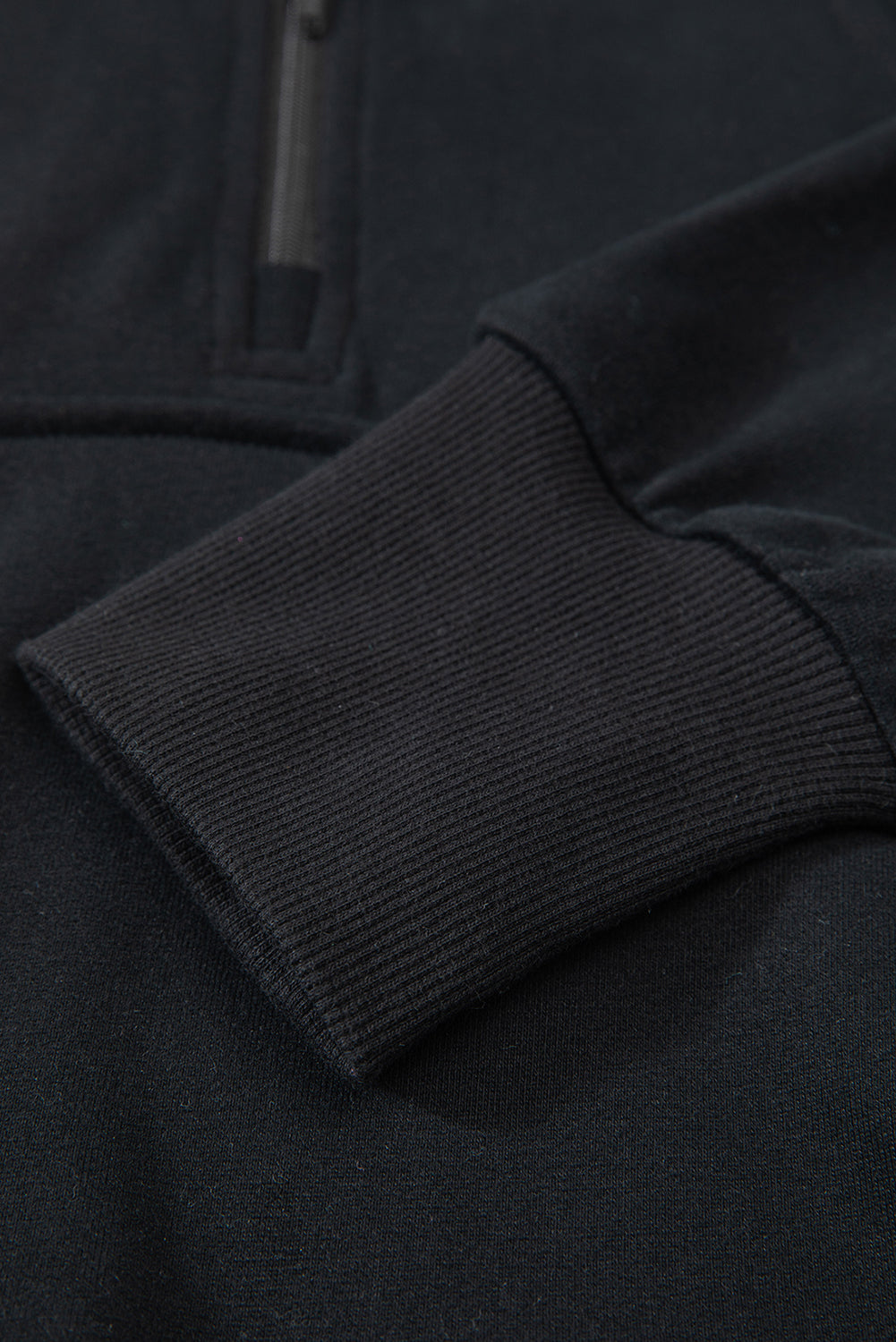 Chic black quarter zip sweatshirt with kangaroo pocket