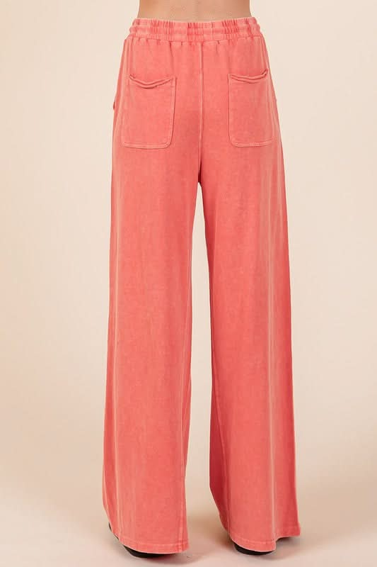 Chic Mineral Wash Wide Leg Drawstring Pants in French Terry